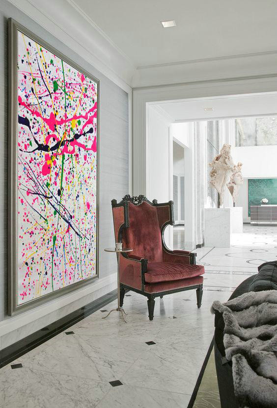 Handmade Painting Large Abstract Art,Vertical Palette Knife Contemporary Art,Large Wall Art Home Decor,Pink,White,Black,Yellow,Green.etc